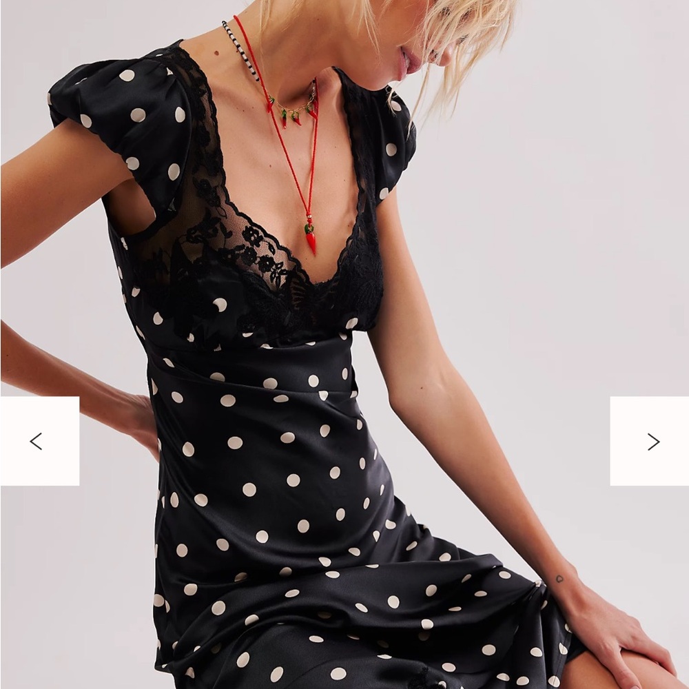 Free People Butterfly Babe Maxi Dress, Black Polka Dot Dress with Lace Detail